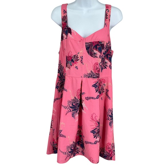 LOFT Dresses & Skirts - LOFT Paisley Floral Dress Womens 12 Pink Sweetheart Fit Flare‎ Preppy Whimsical